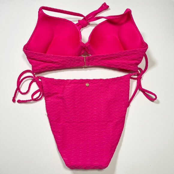 Victoria Secret 36C M Bombshell Push Up Bikini Top Bottom Set Textured Pink - Picture 4 of 9